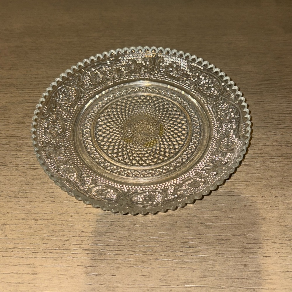 Small Vintage Ornate Decorative Pressed Glass Candy Dish Crystal Accent Piece